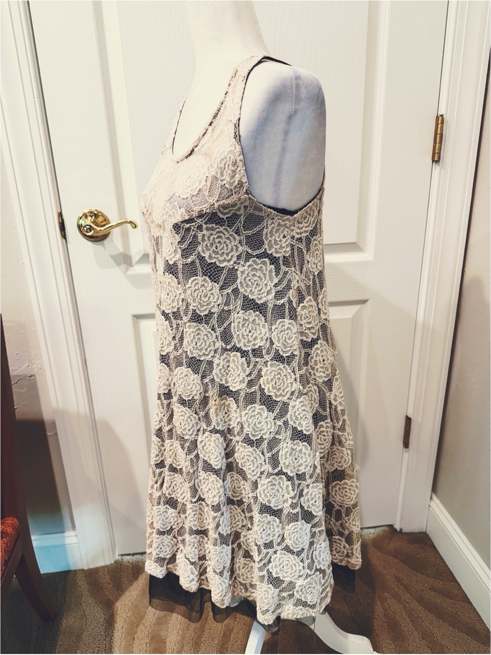 Hazel Ivory Lace With Black Underlay Babydoll Dress - Picture 2 of 4